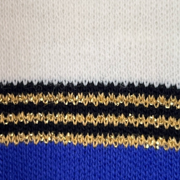 Karen Lessly Women Sweater Large $80 Cream Blue Oversized Boxy Acrylic Vtg USA - Picture 6 of 15